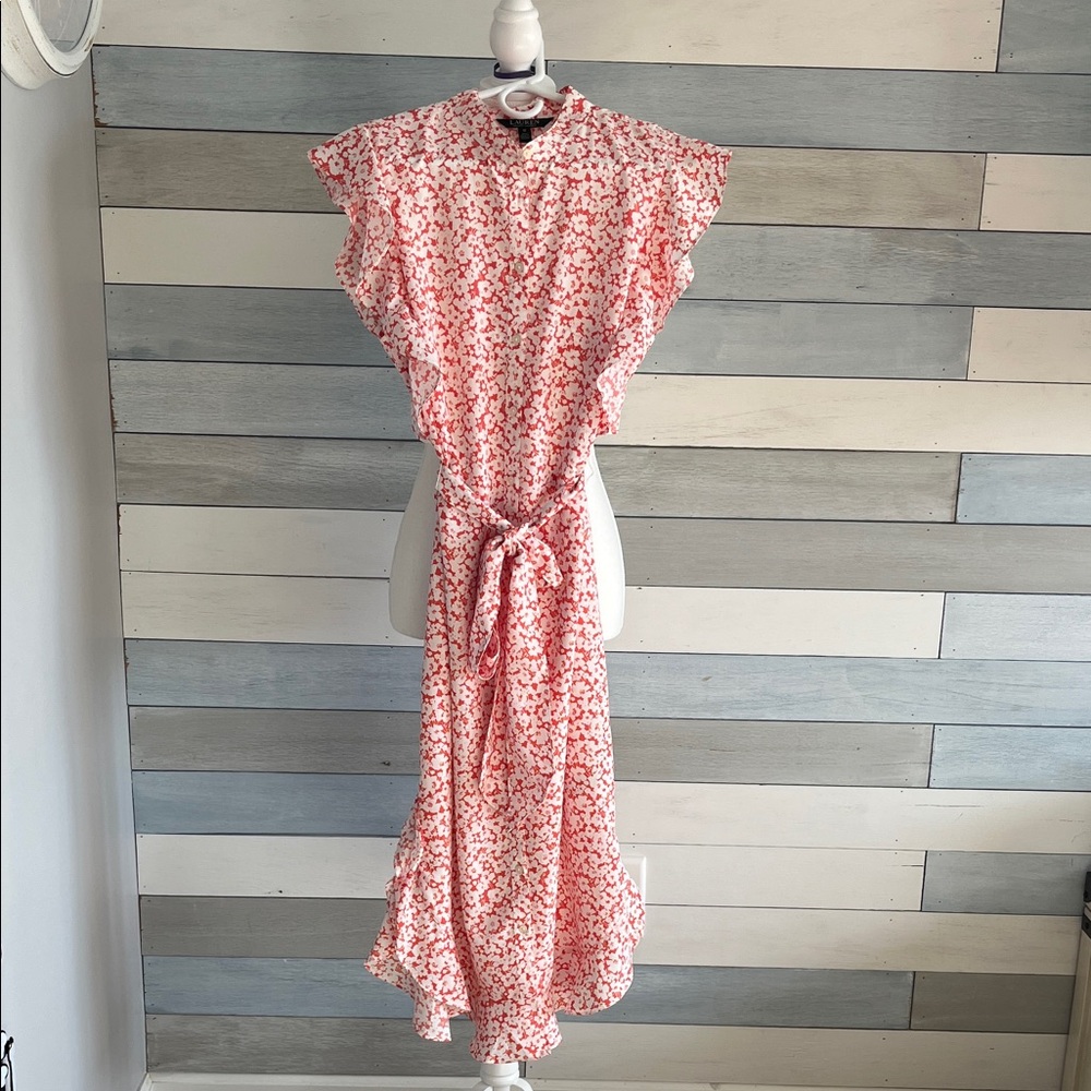 Ralph Lauren Asymmetrical light red Floral Dress